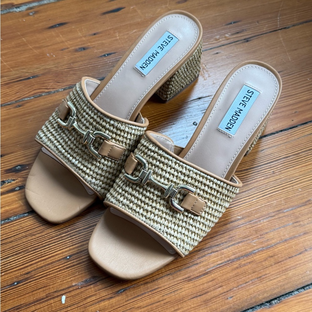 Steve Madden Tan Woven Block Heel Sandals